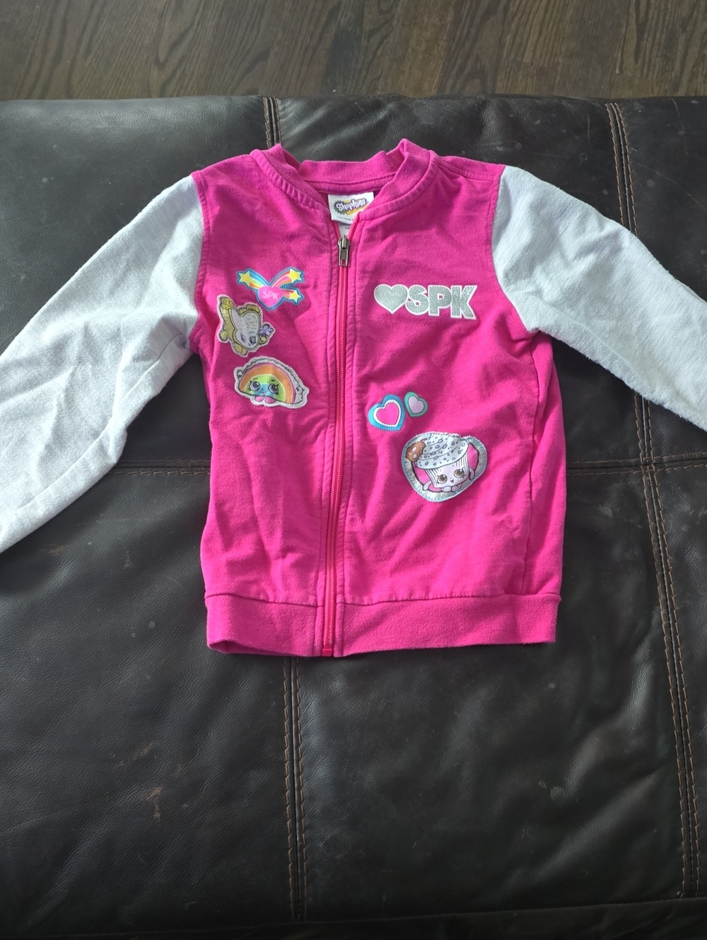 Shopkins Hot Pink & Light Gray Zip Front Jacket with Patch Accents